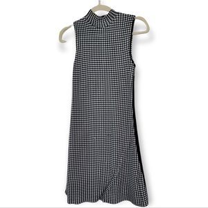 ZARA Black & White Checkered Diamond Pattern Mockneck Sleeveless Mini Dr…